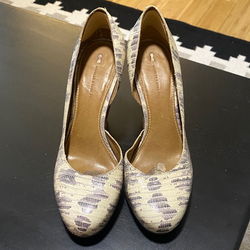 Schuler and Sons for Anthropologie Snakeskin Cutout Wedge Heels - Picture 9 of 12